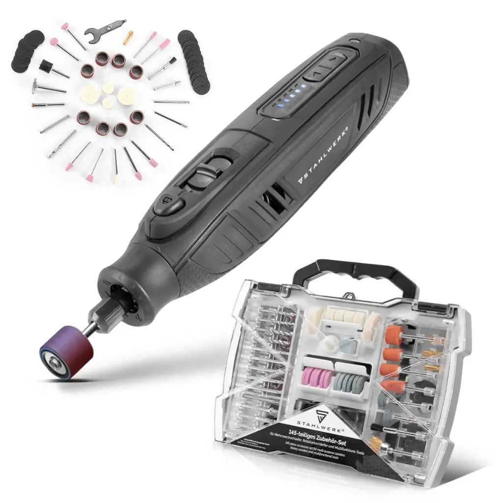 STAHLWERK Akku Mehrzweckschleifer AMF-80 ST + 198 teiliges Zubehörset | Akku Multifunktionswerkzeug für Holz, Metall & Kunststoff 