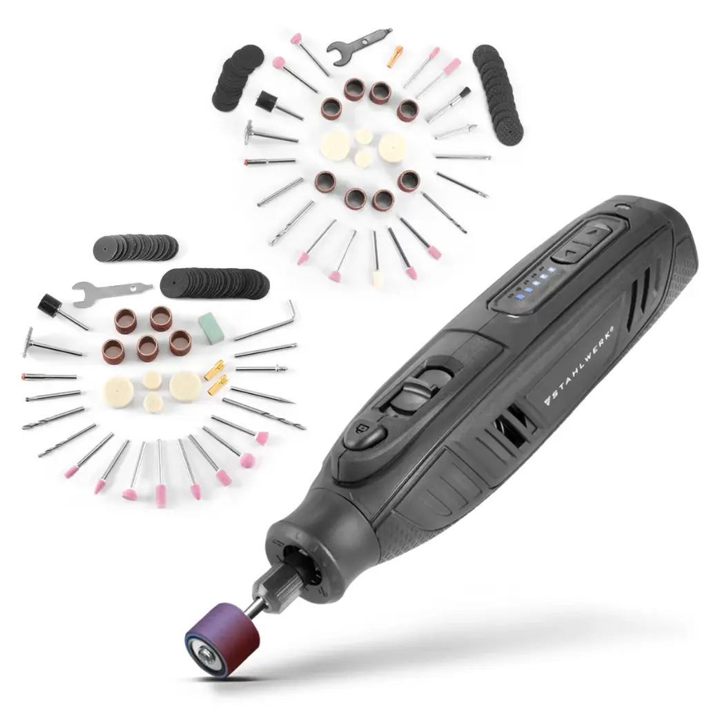 STAHLWERK Akku Mehrzweckschleifer AMF-80 ST + 133 teiliges Zubehörset | Akku Multifunktionswerkzeug für Holz, Metall & Kunststoff 