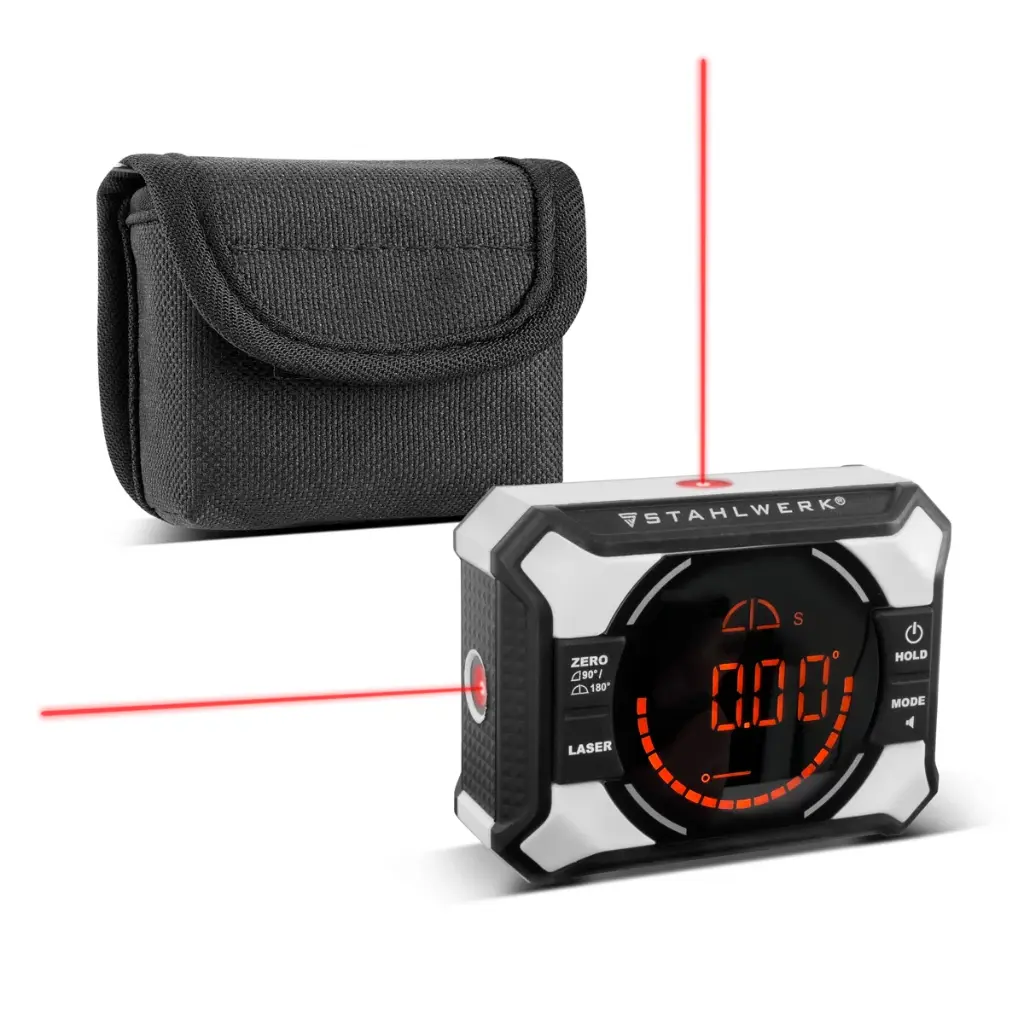STAHLWERK Digitales Laser-Winkelmessgerät DAG-360 ST | Digitaler Winkelmesser und Wasserwaage mit Kreuzlinien-Laser| Level Box | Nivellieranzeige | Magnetbefestigung | Li-Ion Akku | USB-C Ladeport 