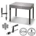 STAHLWERK Schweißtisch-Set | Robuster 3D-Schweiß- und Montagetisch mit D16 Lochsystem | 6 mm Arbeitsplatte | DIY-Bausatz im Set mit Fixier-, Schraub- und Spannzwingen | 4 Spann- und Zentrierbolzen 