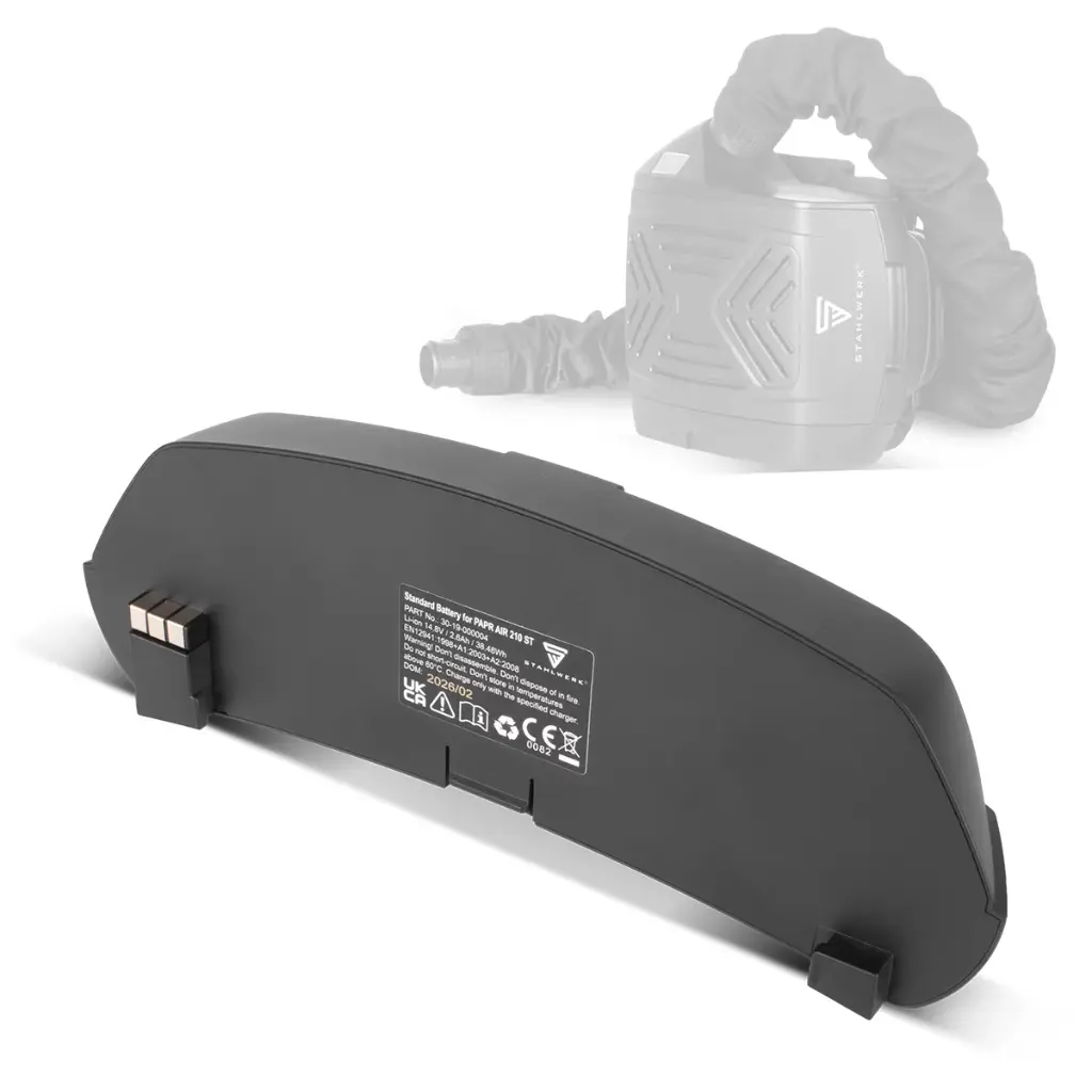 STAHLWERK Ersatz-Akku für Frischluft-Schweißhelme mit Gebläse-Einheit | Li-Ion Akku 2,6 Ah | Zubehör für Schweißhelme MASTER AIR und BOOSTER AIR | PAPR AIR 210 ST-Frischluftfilter-System 