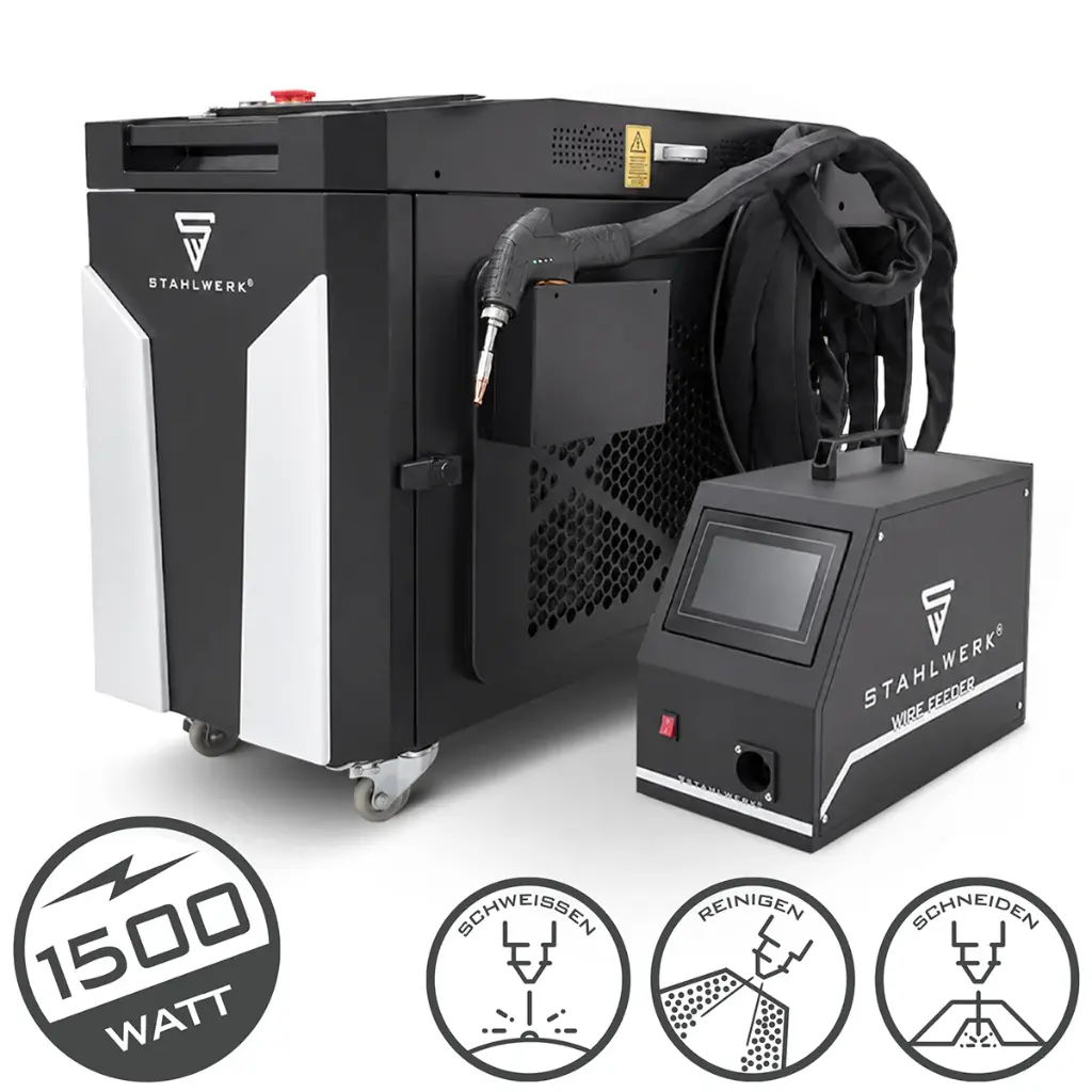 STAHLWERK WCD 1500 Laser Pro | 3-in-1 Laser-Schweißgerät 1500 W | Professionelle Laser-Schweißanlage zum präzisen Schweißen, Schneiden, Reinigen und Entrosten | CW-Faserlaser | Laserklasse 4 | 230 V 
