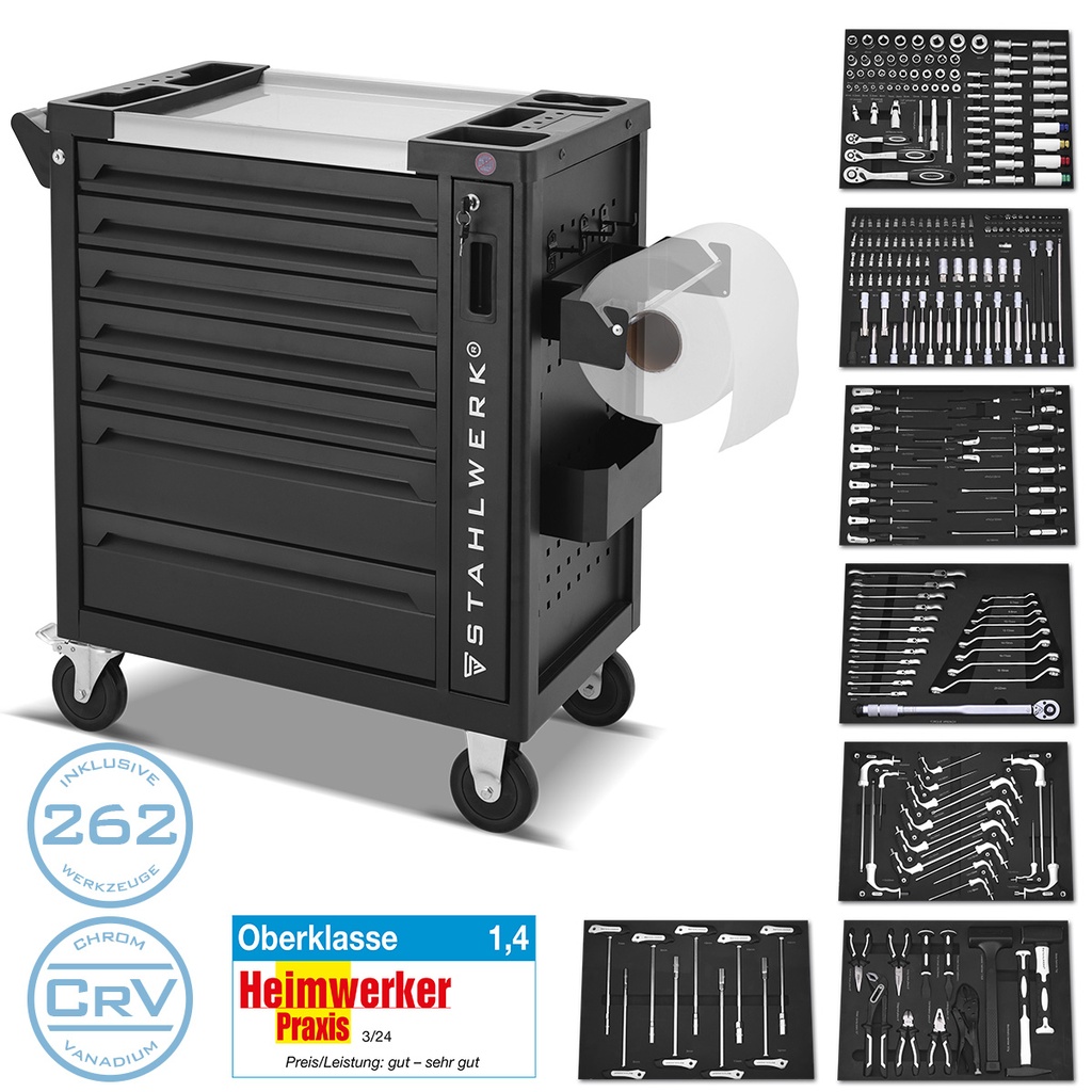 STAHLWERK Werkstattwagen PHOENIX Werkzeugwagen Montagewagen 262 Werkzeuge CrV
