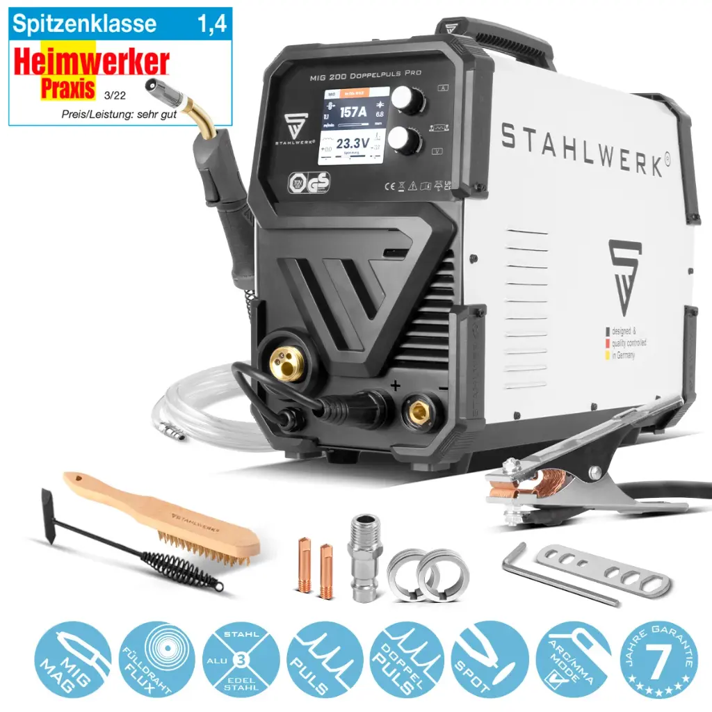 STAHLWERK Schweißgerät MIG MAG 200 Doppelpuls Pro vollsynergisches 200 Ampere