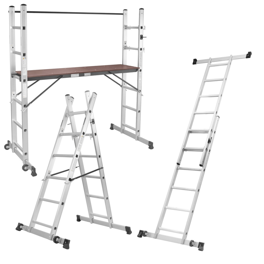 STAHLWERK Leitergerüst LG-270 ST 150 kg Tragkraft, 3 in 1 Mehrzweckleiter