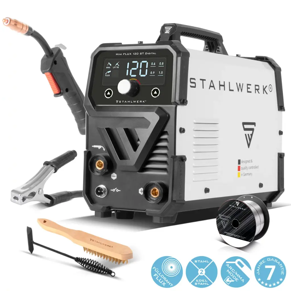 STAHLWERK Schweißgerät FLUX 120 ST Digital Fülldraht MMA/ARC LIFT TIG Funktion