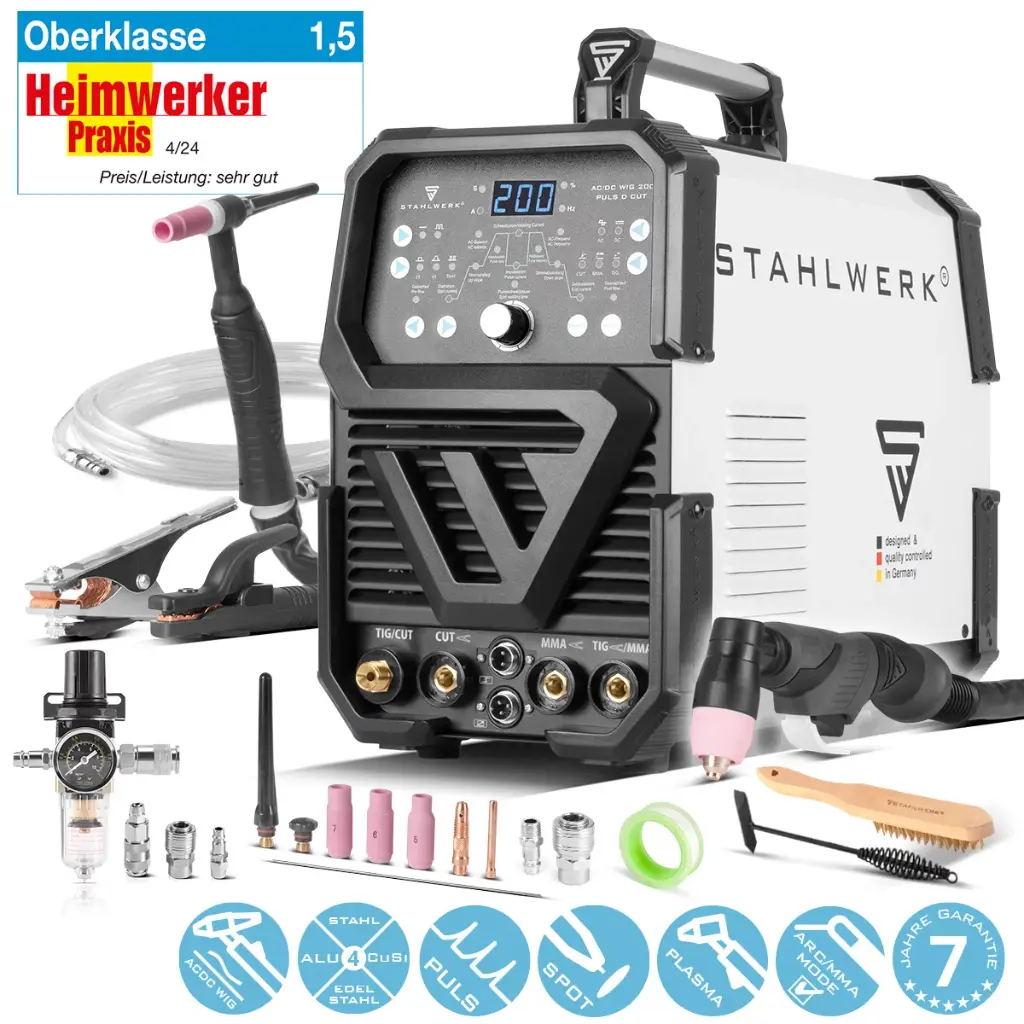 STAHLWERK 4-in-1 Kombi-Schweißgerät AC/DC WIG 200 Puls D CUT