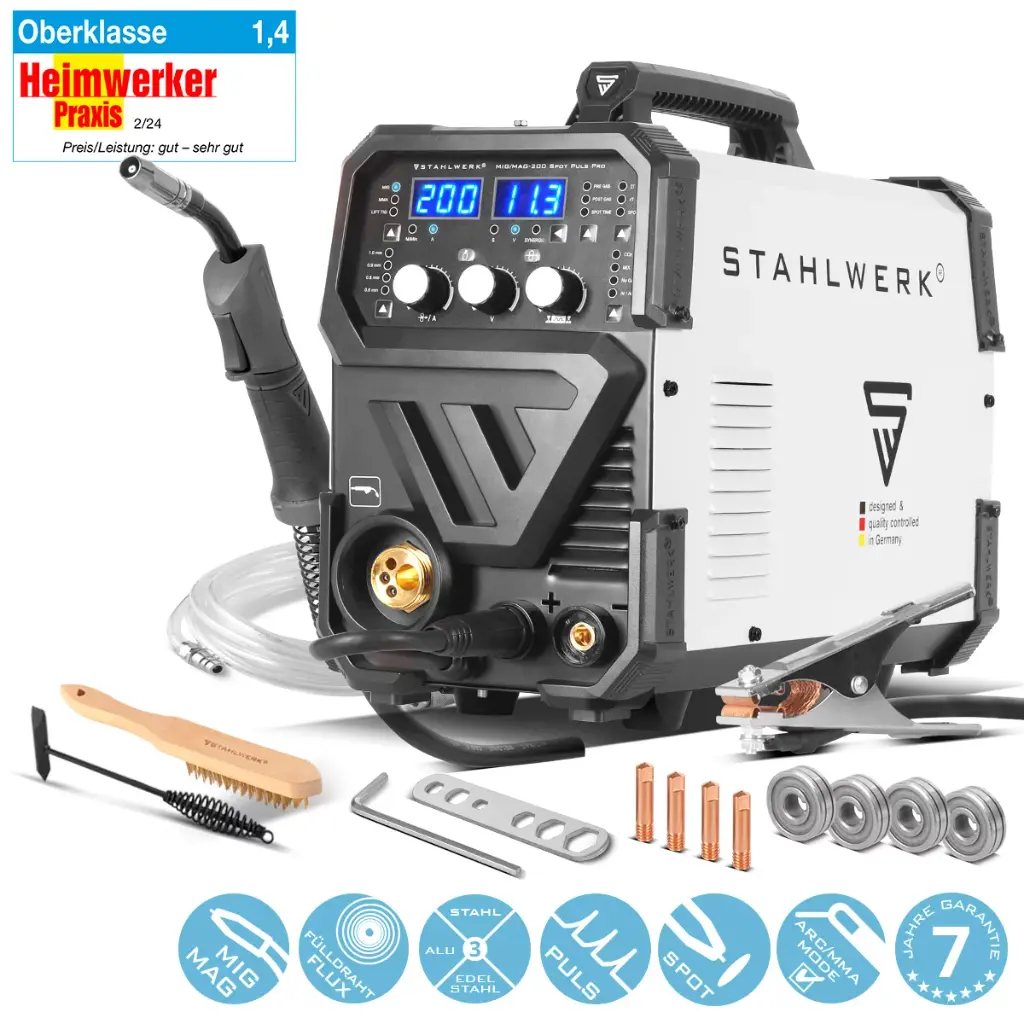 STAHLWERK Schweißgerät MIG MAG 200 Spot Puls Pro Kombigerät mit Spotfunktion
