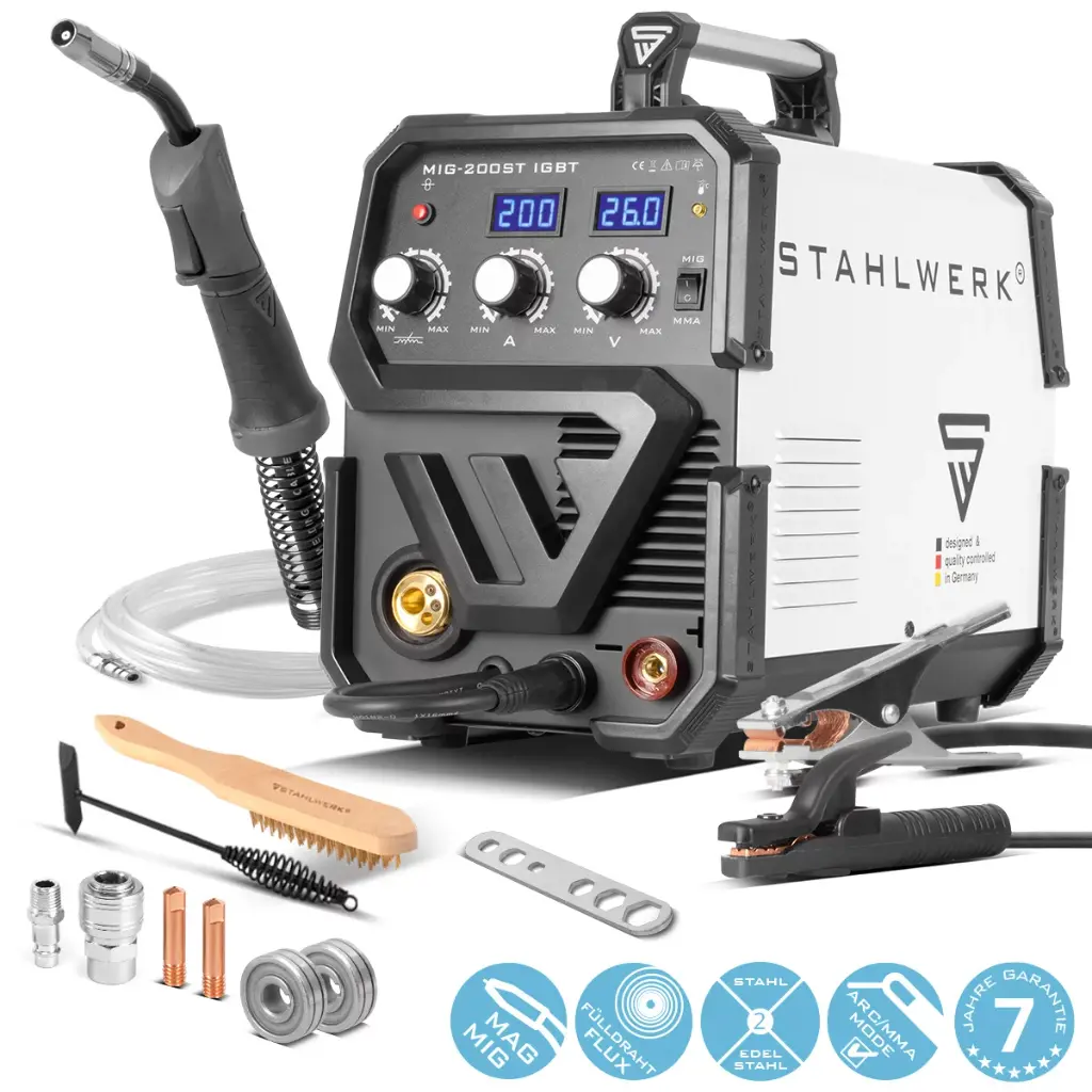 STAHLWERK Schweißgerät MIG MAG 200 ST IGBT Schutzgas mit 200 Ampere MMA E-Hand