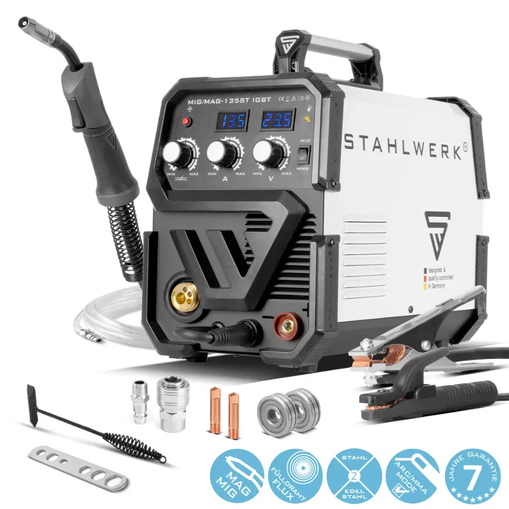 STAHLWERK Schutzgas Schweißgerät MIG MAG 135 ST IGBT mit 135 Ampere mit E-Hand