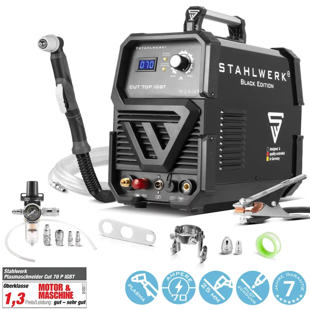STAHLWERK CUT 70 P IGBT Plasmaschneider mit 70 Ampere Pilot-Zündung bis 25 mm Schneidleistung für Flugrost geeignet 