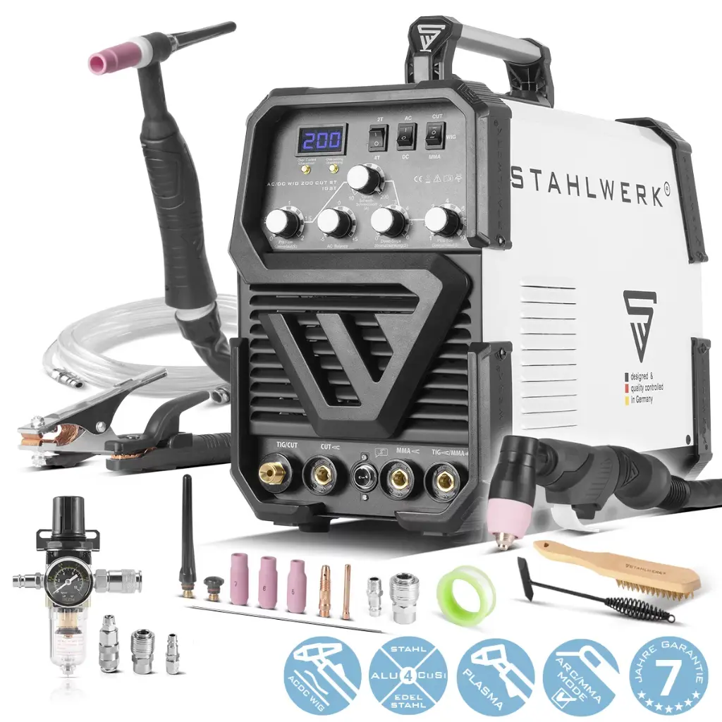 STAHLWERK Schweißgerät AC/DC WIG 200 CUT mit MMA und integriertem Plasmaschneider