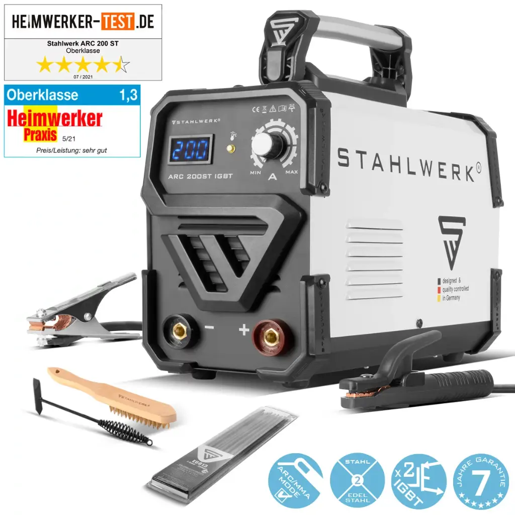 STAHLWERK ARC 200 ST IGBT - Schweißgerät DC MMA / E-Hand / Lift-TIG Welder mit echten 200 Ampere sehr kompakt, Double Board 