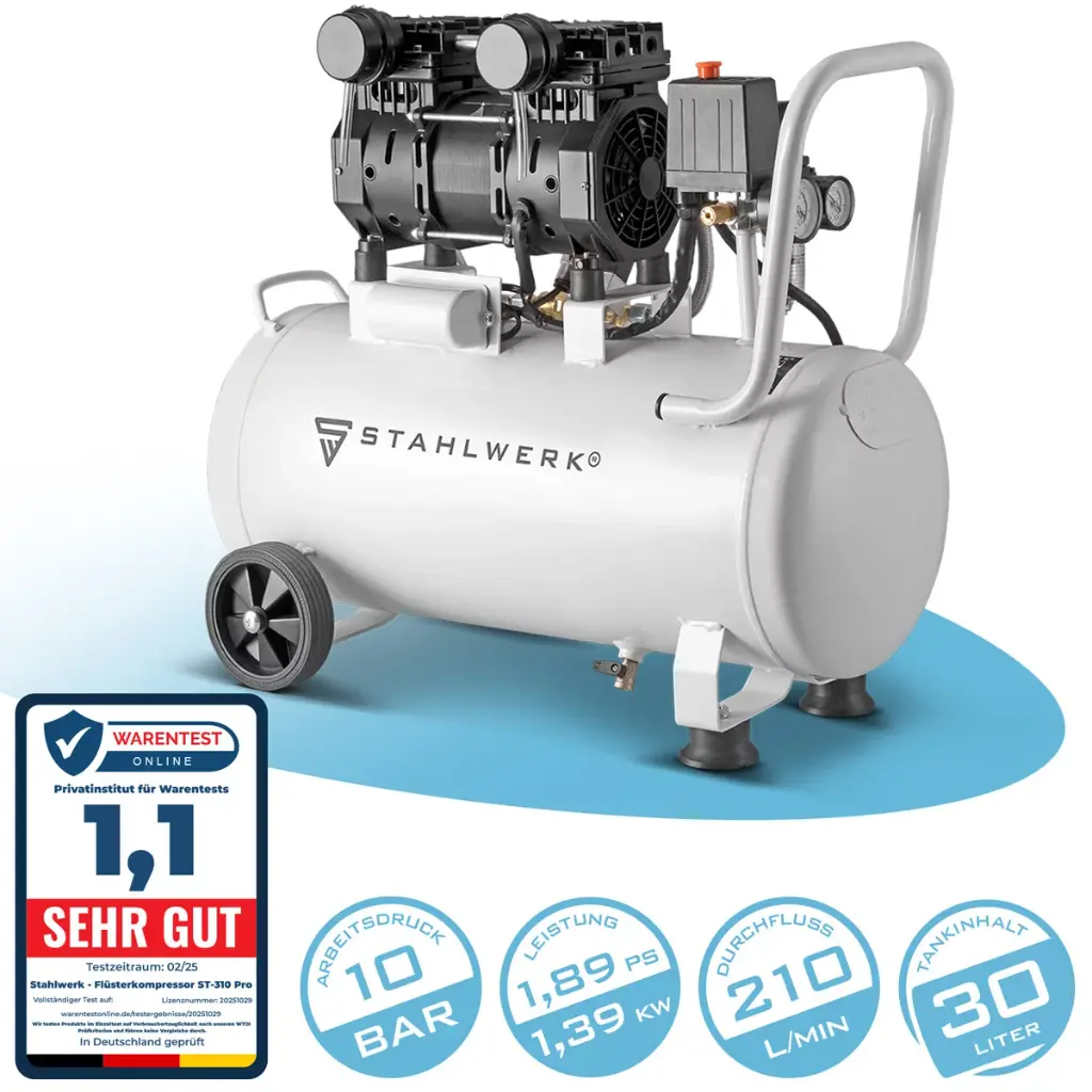 STAHLWERK Kompressor ST-310 Pro 10 bar 2,1 PS 1,6 kW 210 l/min 30 l Druckluftkompressor