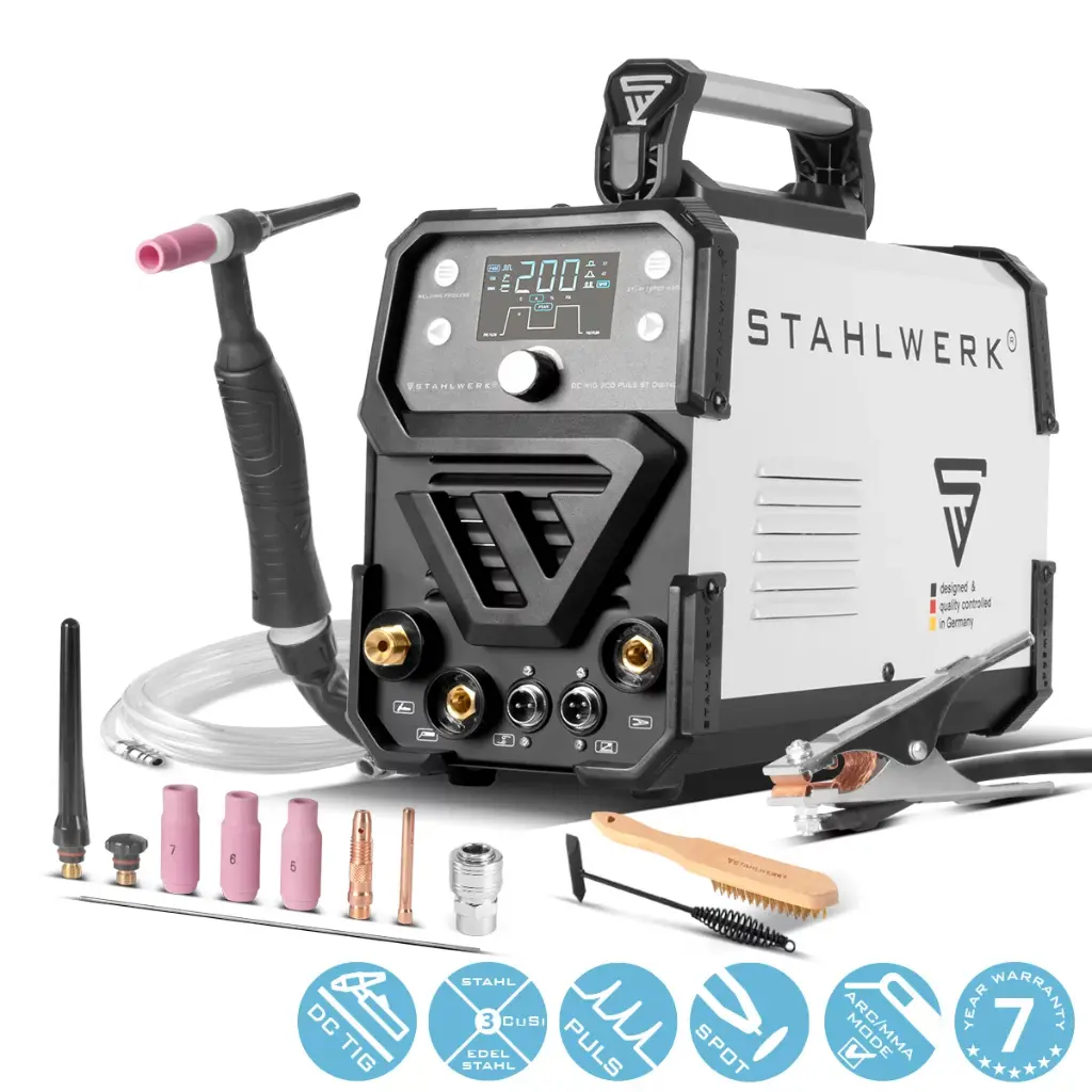 STAHLWERK Schweißgerät DC WIG 200 Puls ST Digital MMA Spot- und Pulsfunktion