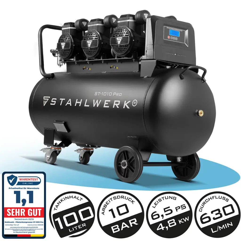 STAHLWERK Kompressor ST-1010 Pro 10 bar, 6,5 PS, 4,8 kW, 630 l/min, 100 l Tank