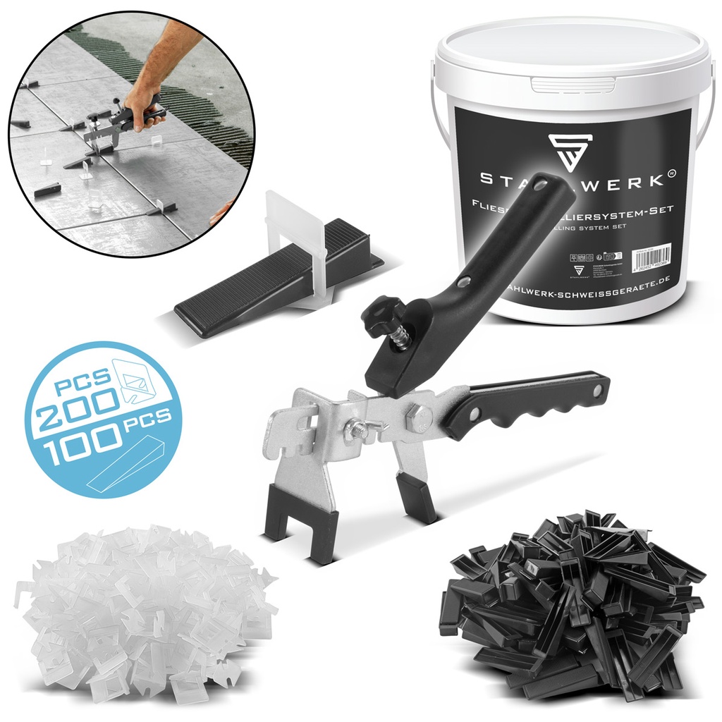 STAHLWERK Fliesen-Nivellier-Set 200 Zuglaschen für 2mm Fugenbreite Verlegesystem