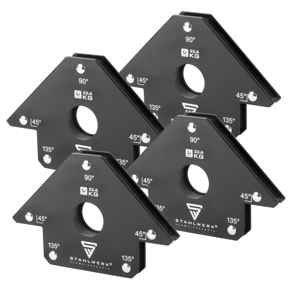 STAHLWERK 4er Set Magnet-Schweißwinkel 22,6 kg | 50 lbs praktischer Schweißmagnet | Magnetwinkel | Schweißpositionierer mit starker Haftkraft 
