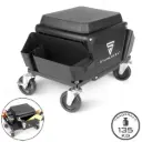 STAHLWERK Werkstatthocker MMH-135 ST | Rollbarer Werkstattsitz mit Schublade und Seitenfächern | Mechaniker-Sitz mit 4 Lenkrollen | Abnehmbares Sitzpolster als Knieschutz | Rollhocker für Werkstatt 