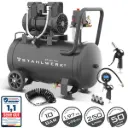 STAHLWERK Kompressor ST-501 Pro Vollausstattung | 10 bar | 1,97 PS | 1,45 kW | 250 l/min | 50 l Tank | Ölfrei | Brushless-Motor| 5 Meter Schlauch | Reifenfüller | 3-fach Verteiler | Ausblaspistole 